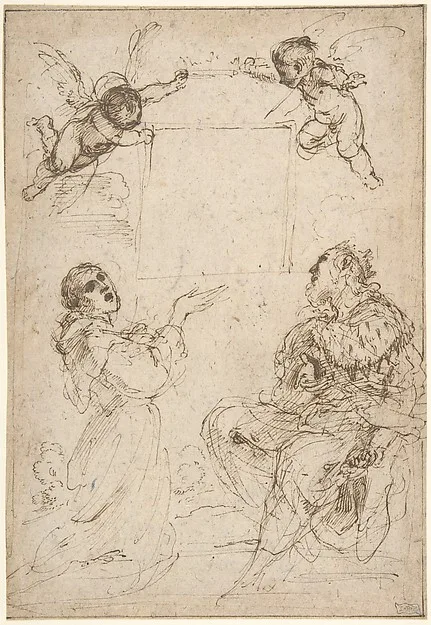 Guercino, Saint Francis of Assisi and Saint Louis of France Venerating an Image of the Virgin