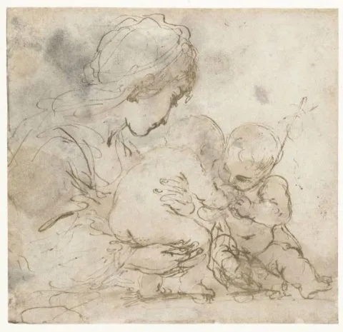 Guercino, Maria met kind en Johannes de Doper