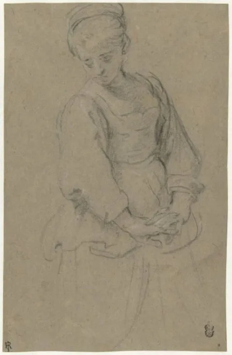 Domenichino, Staande jonge vrouw met ineengevouwen handen