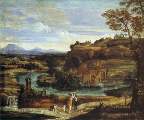 Domenichino, Landscape with a Child Overturning Wine