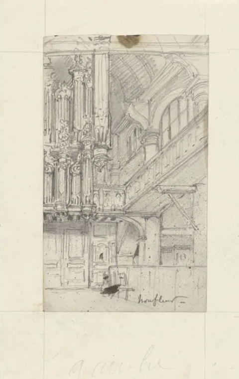 Eugène Isabey, Interieur van de Sainte-Catherinekerk van Honfleur, gezien naar het orgel