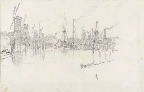 Eugène Isabey, Molens aan de haven van Rotterdam