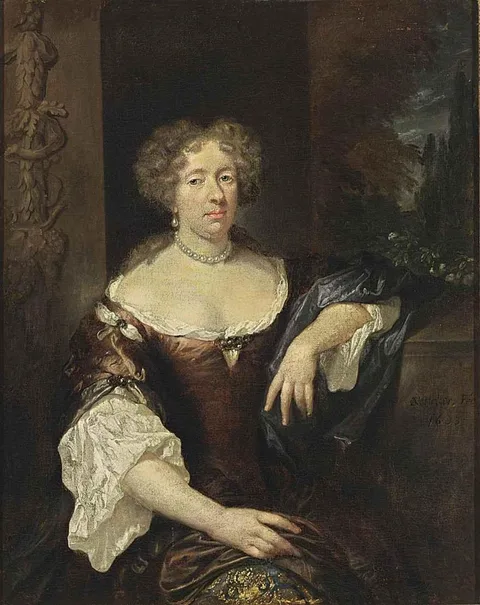Caspar Netscher, Portrait of a Lady in a Pearl Necklace