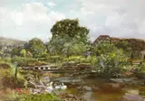 Yeend King, 'Chagford Mill': the River Teign with Stepping Stones and Ducks