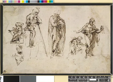 Leonardo da Vinci, Figural Studies for the Adoration of the Magi and a Head in Profile