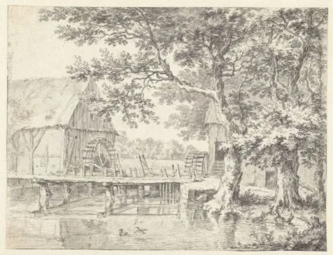 Jacob van Ruisdael, View of Two Watermills Flanking a Sluice