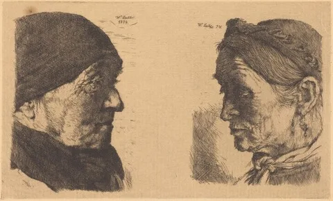 Wilhelm Leibl, Portrait of an Old Peasant Woman, in Profile to the Right, and Peasant Woman with Closed Eyes