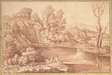 Gaspard Dughet, Landscape with Figures on the Bank of a River