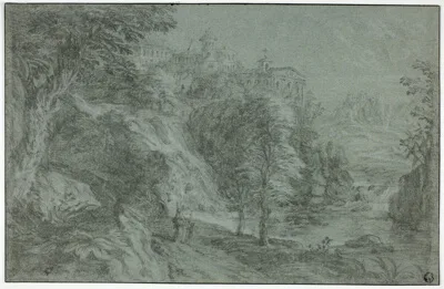 Gaspard Dughet, Italianate Landscape with Church on Cliff