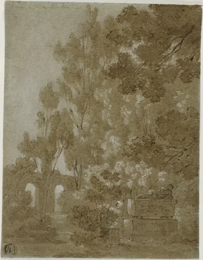 Gaspard Dughet, View of Ruined Arches and Tomb in Villa Borghese
