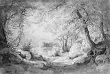 Paul Weber, Wooded Landscape with Lake and Mountains (from the Cropsey Album)