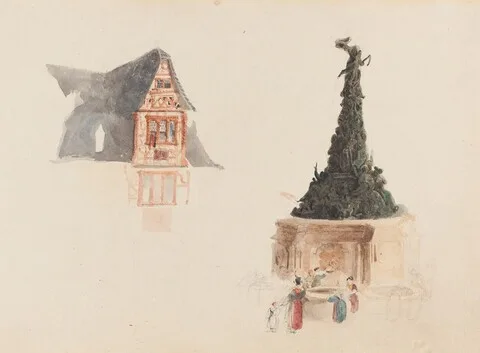 John Skinner Prout, A Fountain and a Facade in Austria