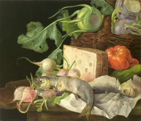 Franz Xaver Petter, Sill Life with Fish, Cheese and Sheet Music
