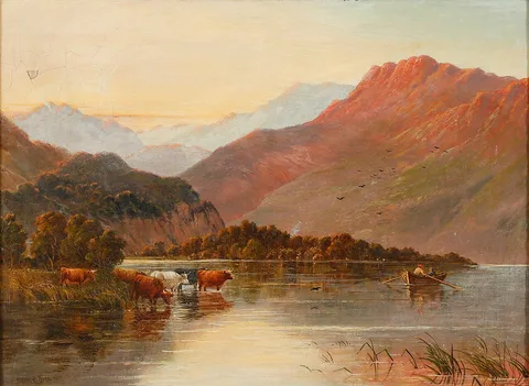 Alfred de Breanski, Seascape with cows