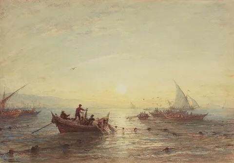Félix Ziem, Tuna Fishing at Sunrise off the Coast near Marseilles