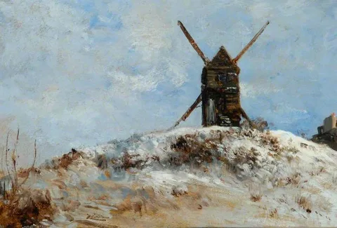 Félix Ziem, A Windmill, Snow Effect
