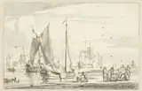 Abraham Storck, Rivieroever met enkele schepen