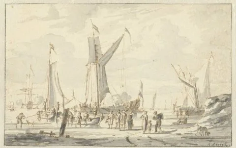 Abraham Storck, Roeiboten en een schip