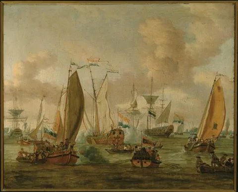 Abraham Storck, Battle on the IJ in Amsterdam in honor of the visit of Tsar Peter the Great on 1st September, 1697