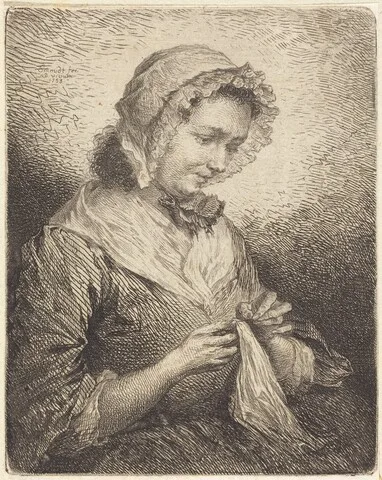 Georg Friedrich Schmidt, The Artist's Wife Sewing