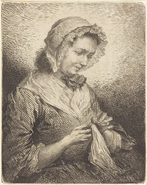 Georg Friedrich Schmidt, The Artist's Wife Sewing