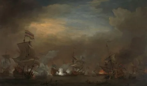 Willem van de Velde, "Sea Battle between Cornelis Tromp on the ""Gouden Leeuw"" and Sir Edward Spragg on the ""Royal Prince"" during the Battle at Kijkduin (Battle of Texel), 21 August 1673: episode from the Third Anglo-Dutch War"