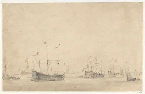 Willem van de Velde, A Dutch Fleet Lying at Anchor
