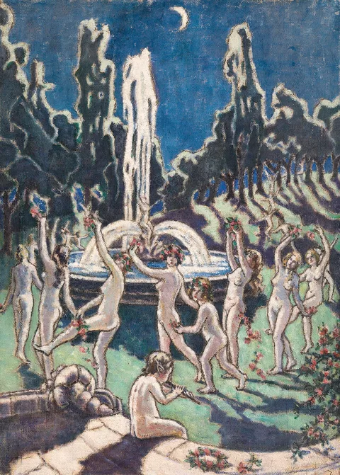 Mainie Jellet, Nudes Dancing round a Fountain by Moonlight