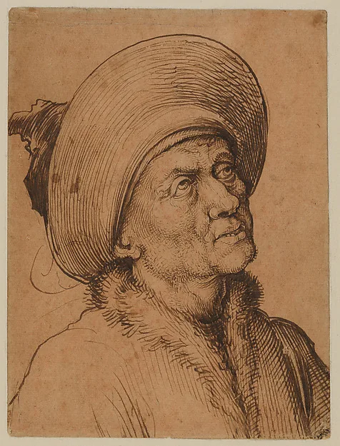 Martin Schongauer, Bust of a Man in a Hat Gazing Upward