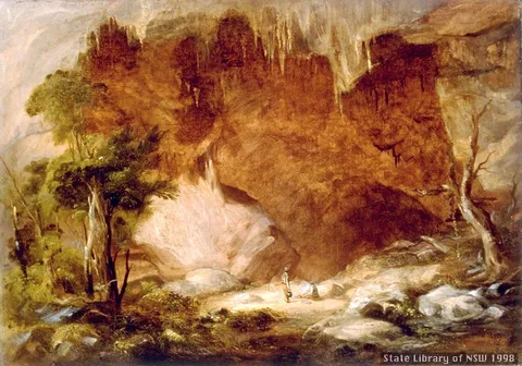Conrad Martens, Northern entrance Abercrombie Caves, Rockbridge Creek, 1848 oil painting