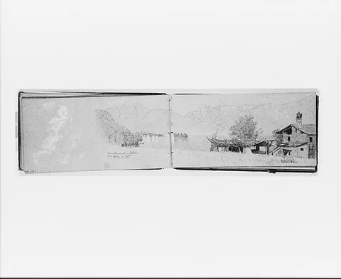 Jervis McEntee, Village, Mountains, and Lake [Maggiore?] (recto, from sketchbook)