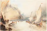 William Callow, French Fishing Boats off a Rocky Coast