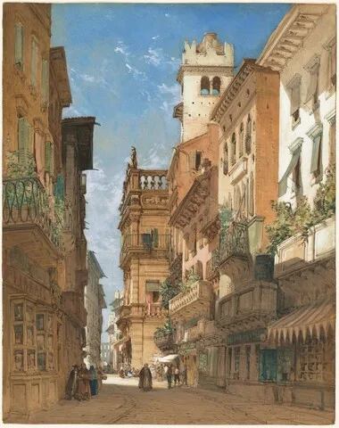 William Callow, Corso Sant' Anastasia with the Palazzo Maffei in Verona