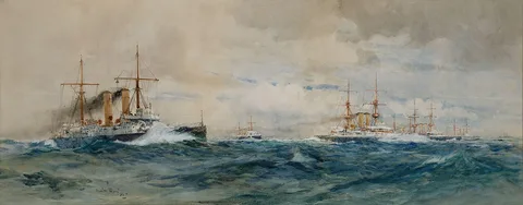 Charles Dixon, The Channel Fleet on manoeuvres led by its flagship H.M.S. ‘Revenge’, circa 1896