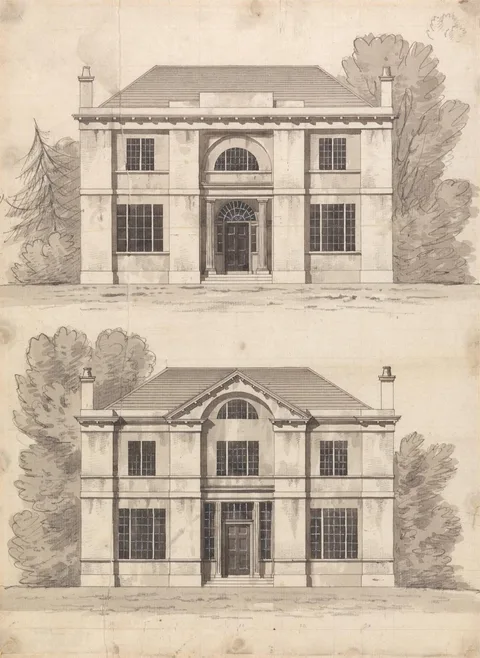 James Malton, Preparatory drawing for Designs 5 and 6, Plate 3 from A Collection of Designs for Rural Retreats