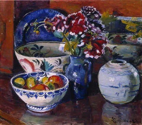 Severin Grande, Oppstilling med krukker og blomster