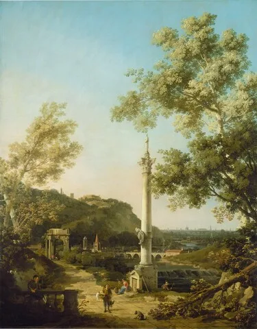 Canaletto, English Landscape Capriccio with a Column