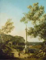 Canaletto, English Landscape Capriccio with a Column