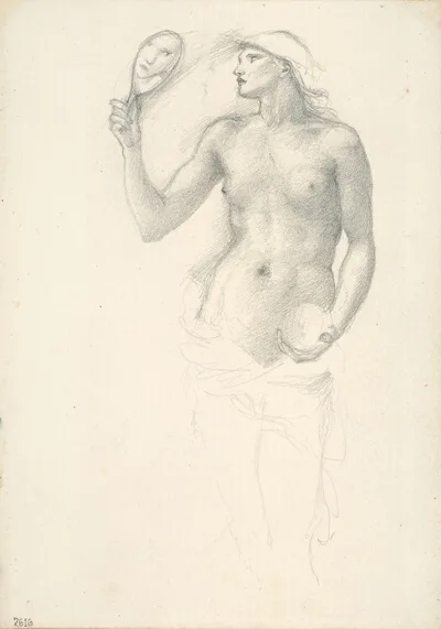 Edward Burne-Jones, Semi-Nude Female Figure with Mirror in Right Hand