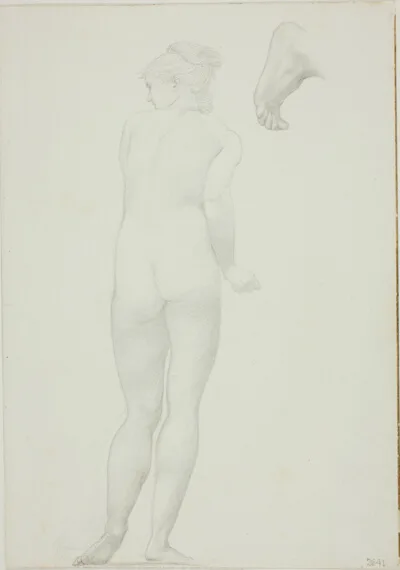 Edward Burne-Jones, Backview of Standing Nude Woman and Sketch of a Foot