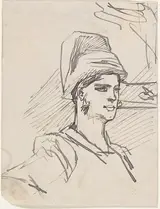 Félicien Rops, Study of Head and Shoulders of Woman with Headdress