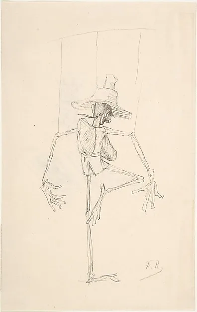 Félicien Rops, Study of Patin (recto); Sketch of an Open Book, "Compendium Maleficarum" (verso)