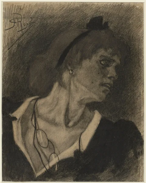 Félicien Rops, Bust of a Woman Wearing a Lorgnette around her Neck