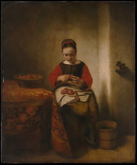 Nicolaes Maes, Young Woman Peeling Apples