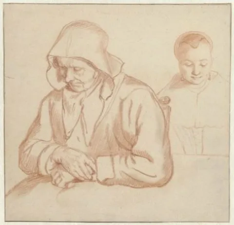 Nicolaes Maes, Old Woman Resting and the Head of a Young Woman