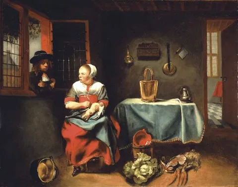 Nicolaes Maes, A Woman seated, plucking a Duck, in a Cottage interior