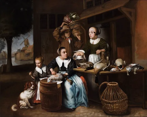Nicolaes Maes, Woman cleaning a duck