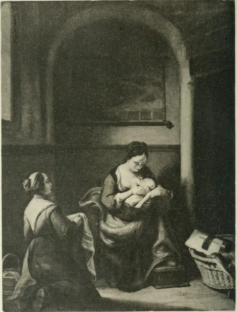 Nicolaes Maes, Nursing Mother with Maid