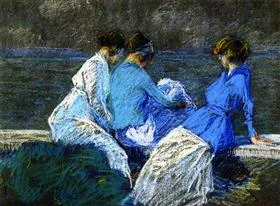 Clarence Gagnon, lucille-rodier-gagnon-olive-and-edna-pretty-at-sainte-p-tronille-le-d-orl-ans