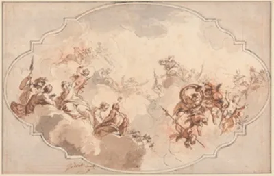 Jacob de Wit, Design for a Ceiling: Apotheosis of Callisto or Diana (recto), and Sketch of Figures (verso)